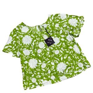 Ava & Viv Women's Plus Size Green and White Short Sleeve Blouse - Size 1X - NWT